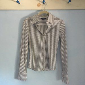 Express stretch striped button-up blouse